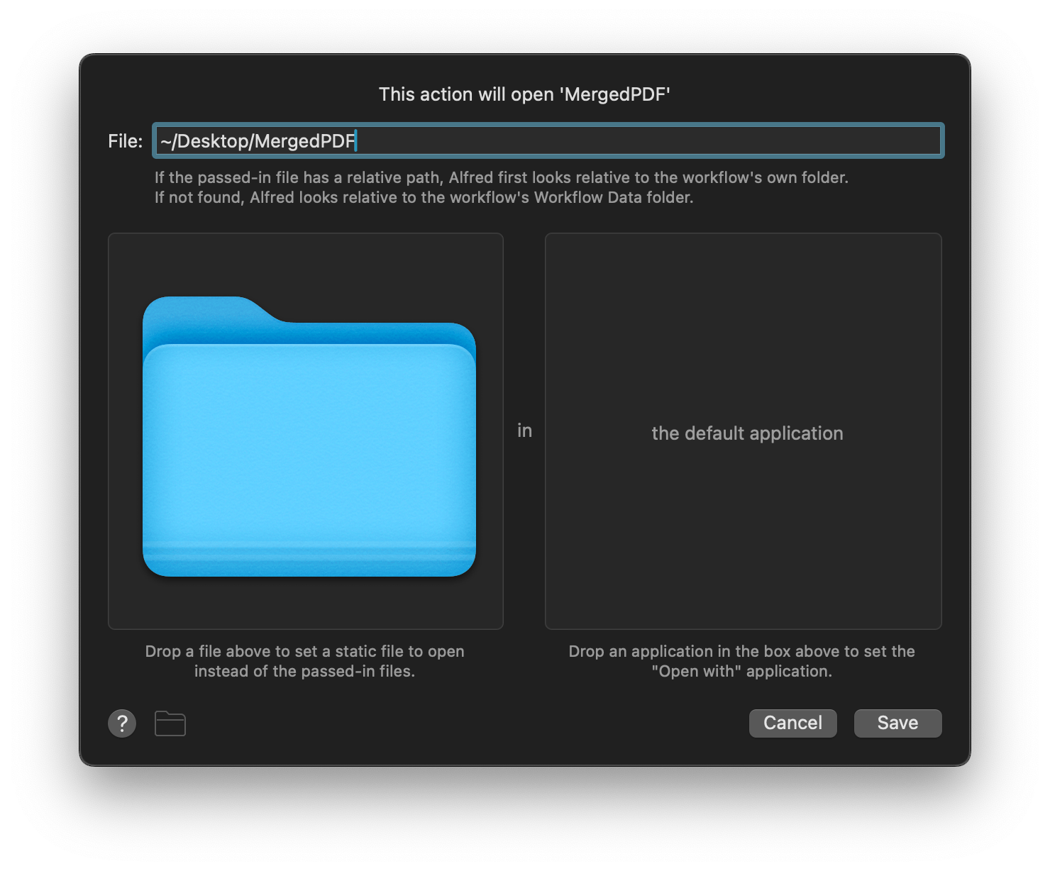 Configure the Open File Action