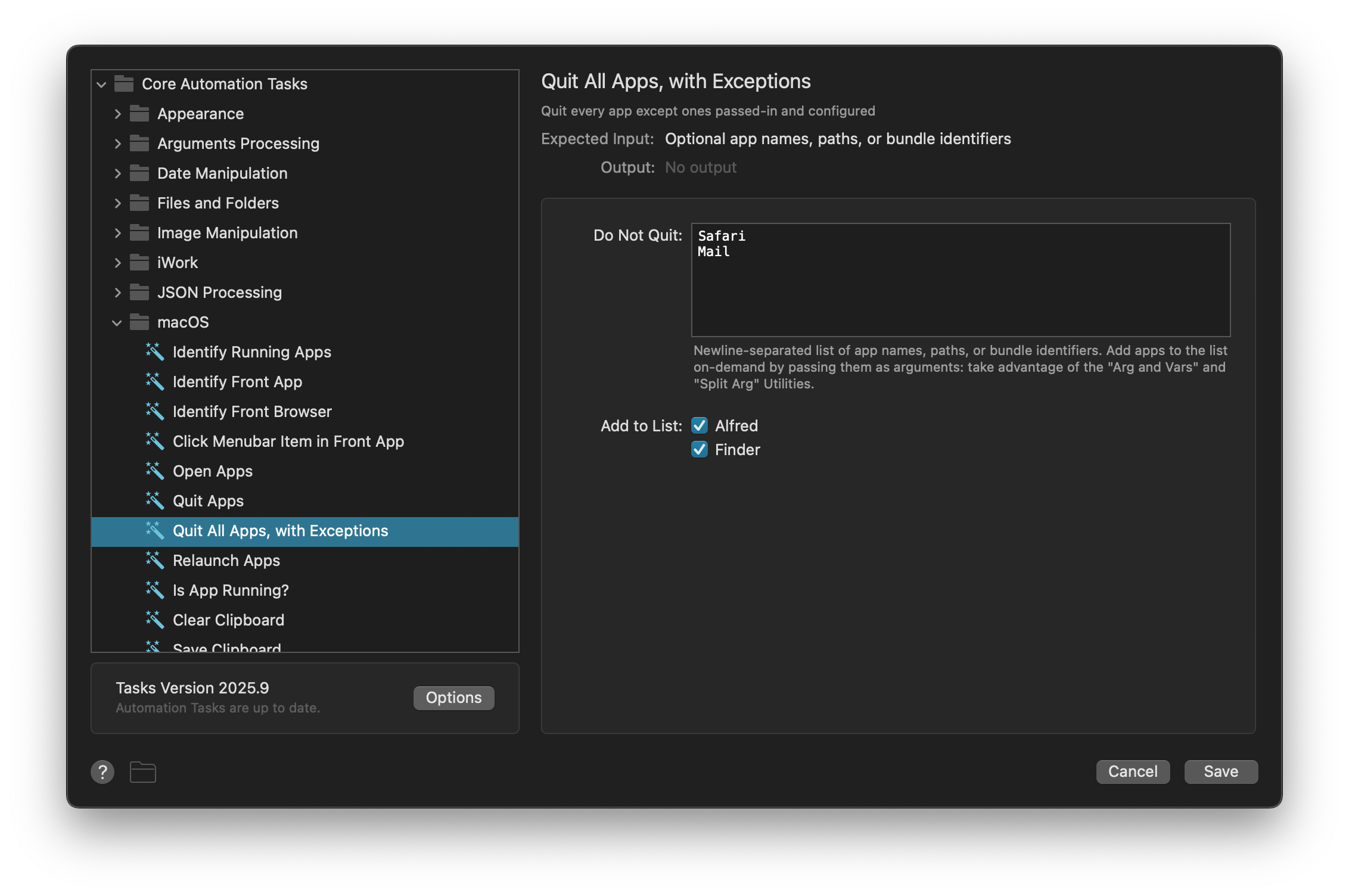 Automation Task configuration