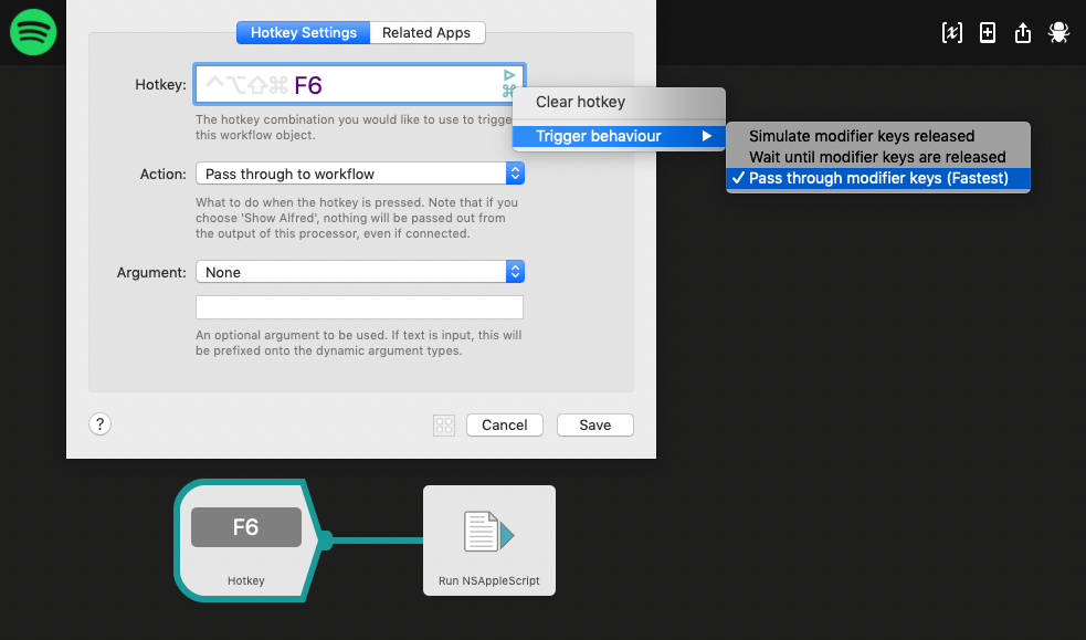 Spotify Workflow in Alfred Workflow editor