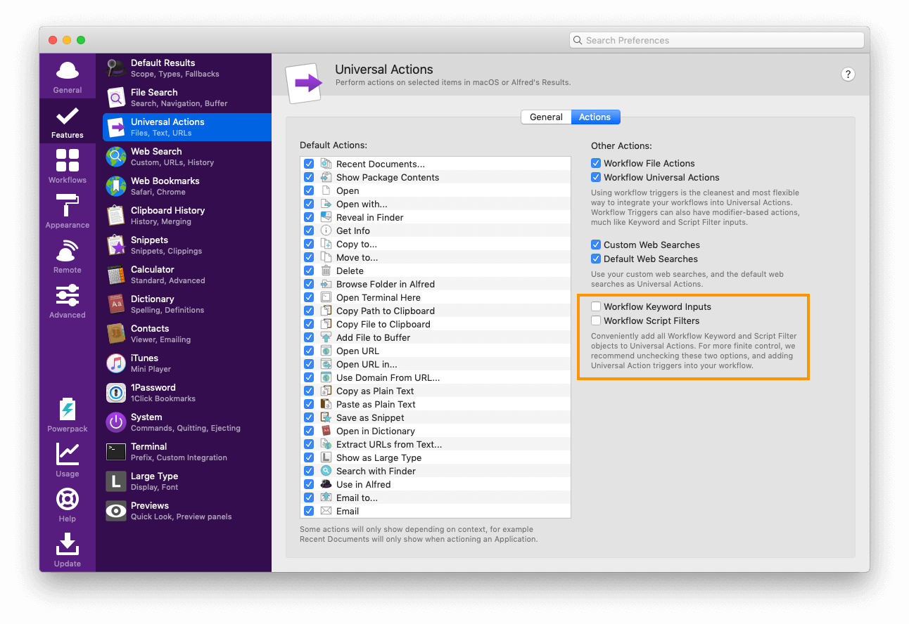 Universal Action Preferences