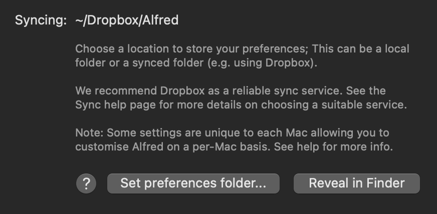 where to find snych preferences on mac for dropbox