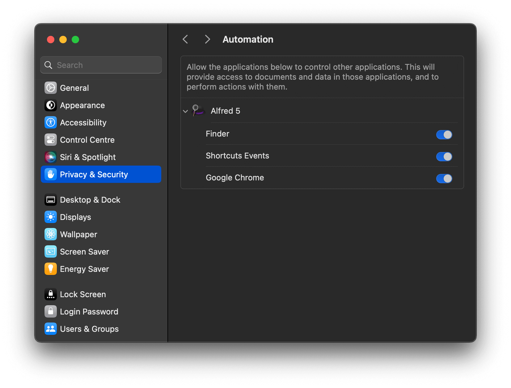 Granting Automation Access in macOS Mojave Security and Privacy Preferences