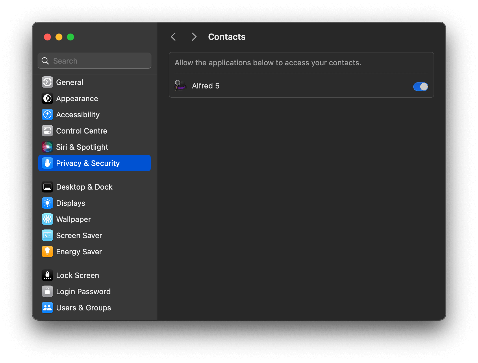 Granting Contacts access in macOS Mojave Security and Privacy Preferences