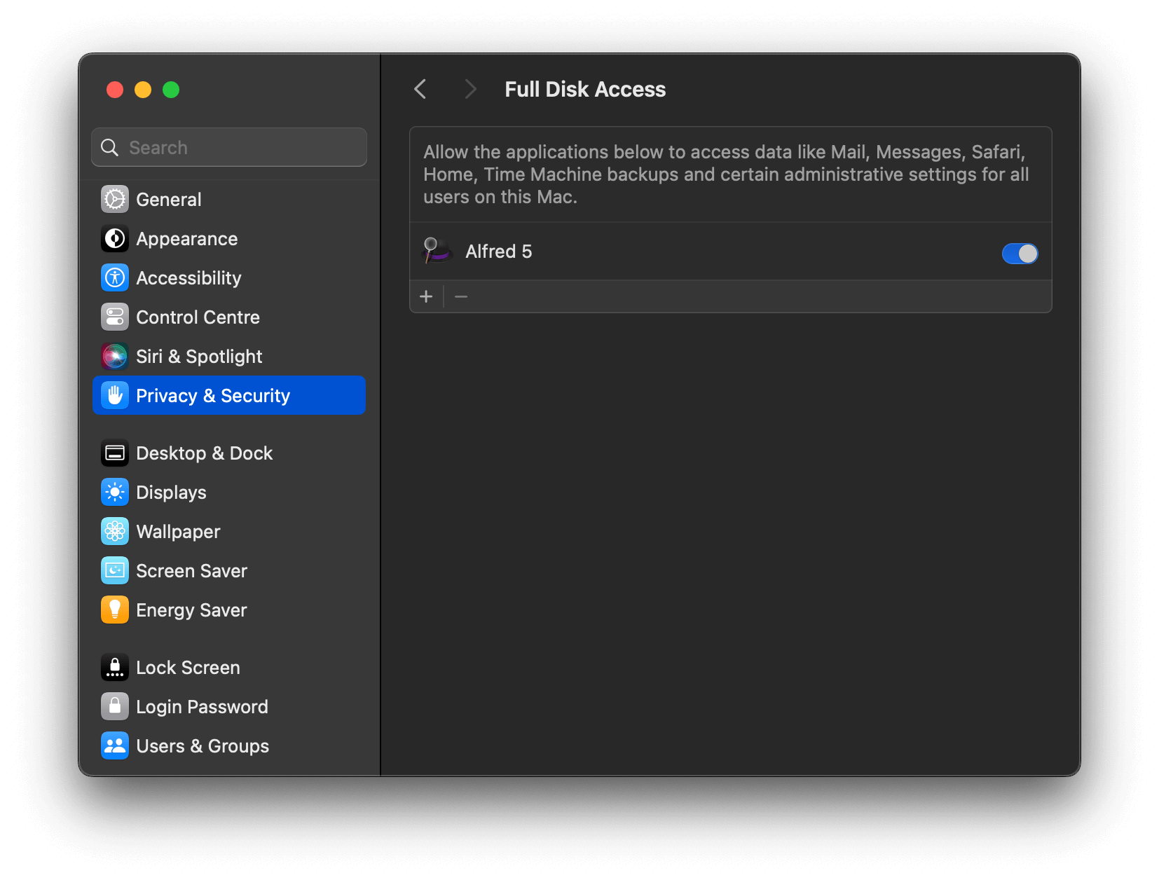 Granting Full Disk Access in macOS Mojave Security and Privacy Preferences