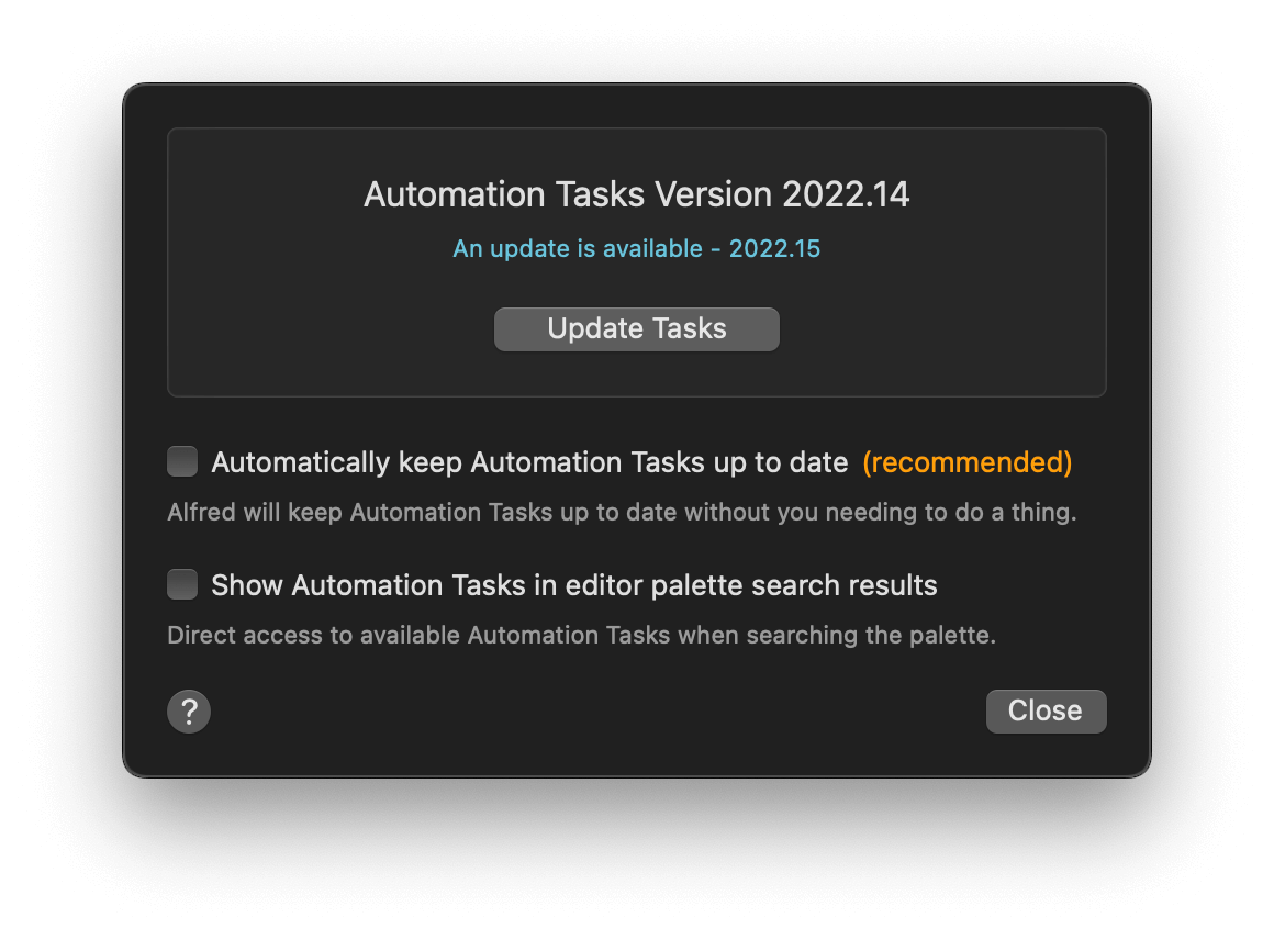 Automation Task Options